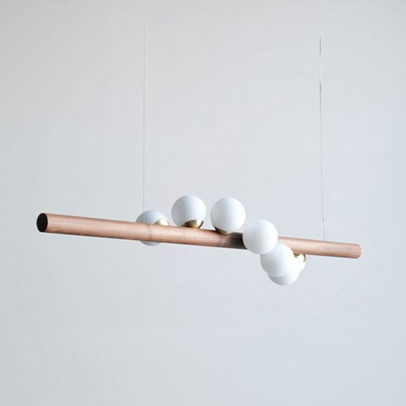 Contemporary Wood Kitchen Island Lighting Globe Shaded Ceiling Light for Room