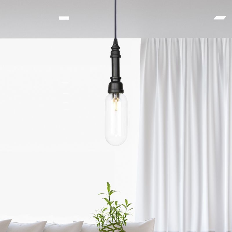 1 Bulb Pendant Lighting Vintage Bar LED Hanging Ceiling Lamp with Pill Capsule Amber/Clear Glass Shade