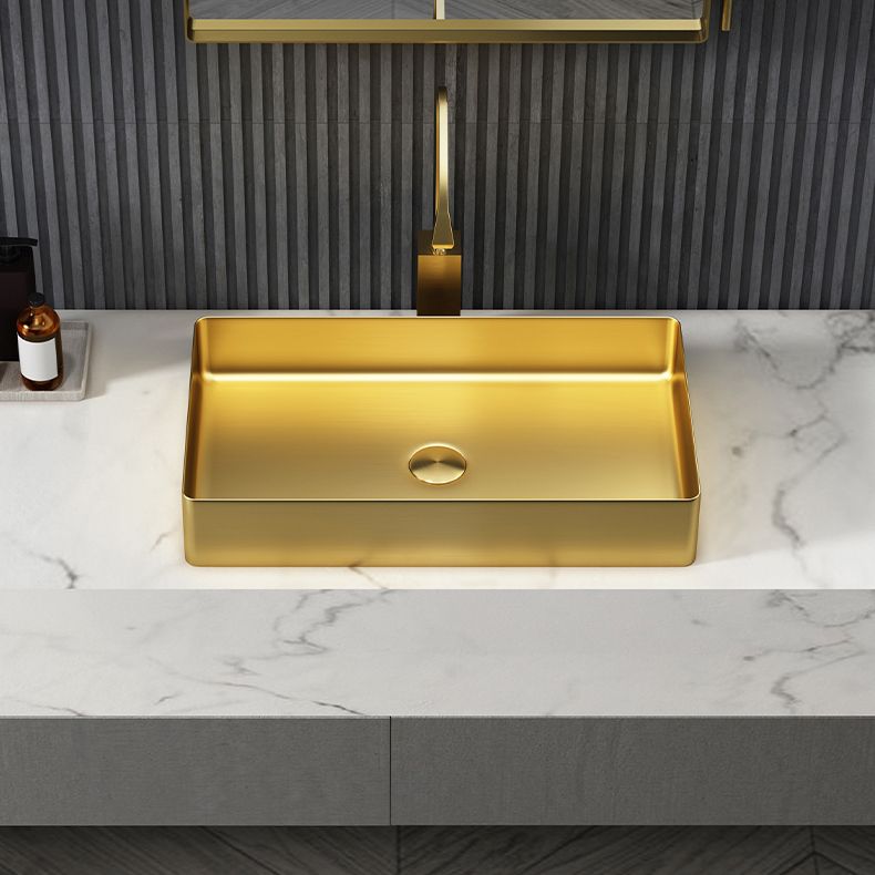 Modern Bathroom Sink Metal Rectangular Vessel Bathroom Sink with Pop-Up Drain