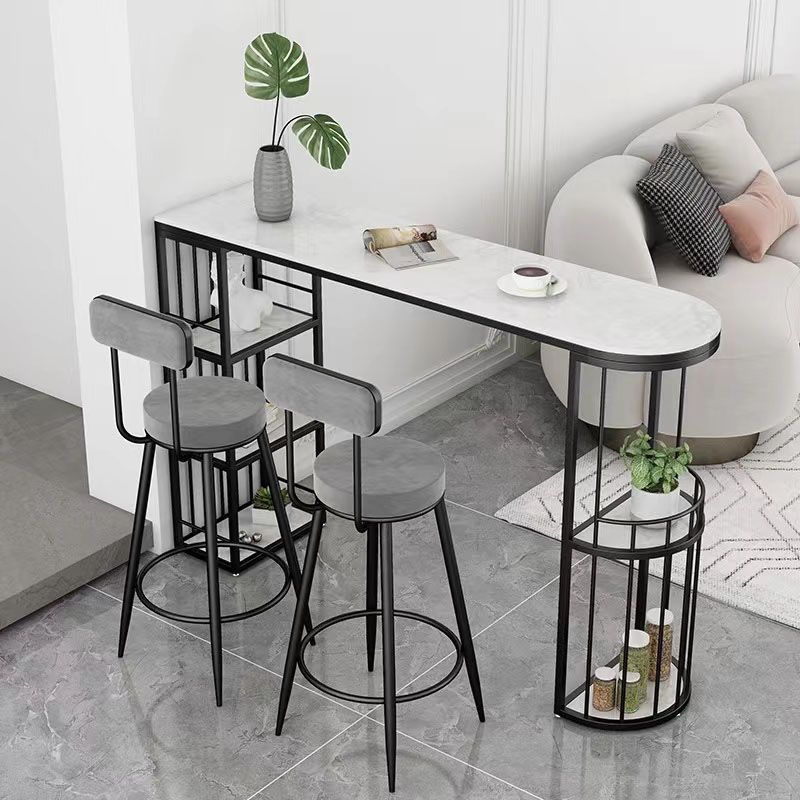 Industrial Bar Table Set 1/3 Pieces Stone Table and Stool Set