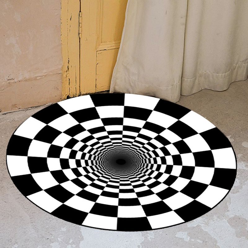 Black Geometric Rug Modern Polyester Rug Washable Rug for Living Room