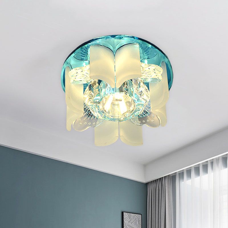 LED Petal Flush Mount Spotlight Modern Blue/Gold/Tan Finish Clear Crystal Ceiling Flush with Wavy Panel