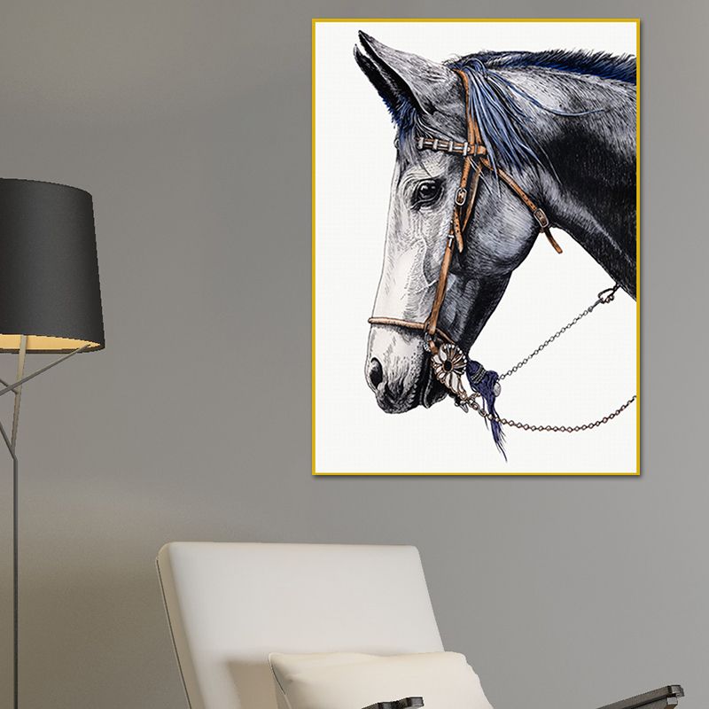 Farmhouse Steed Head Wall Art Print Brown Textured Canvas Painting for Living Room