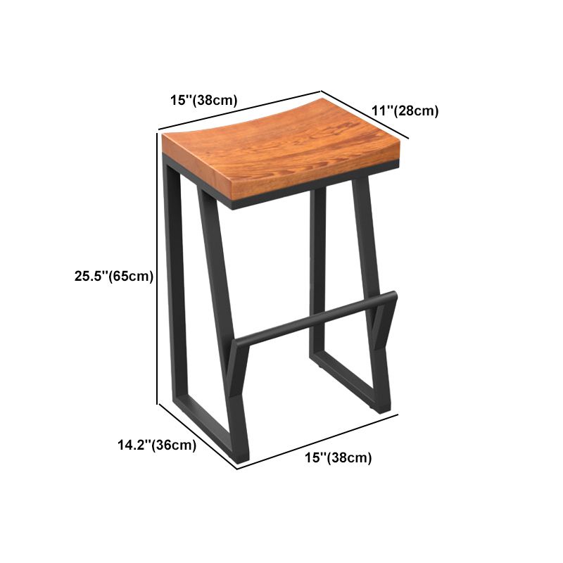 Industrial Wood Top Barstool Iron Sled Pedestal Bar Stool for Indoor