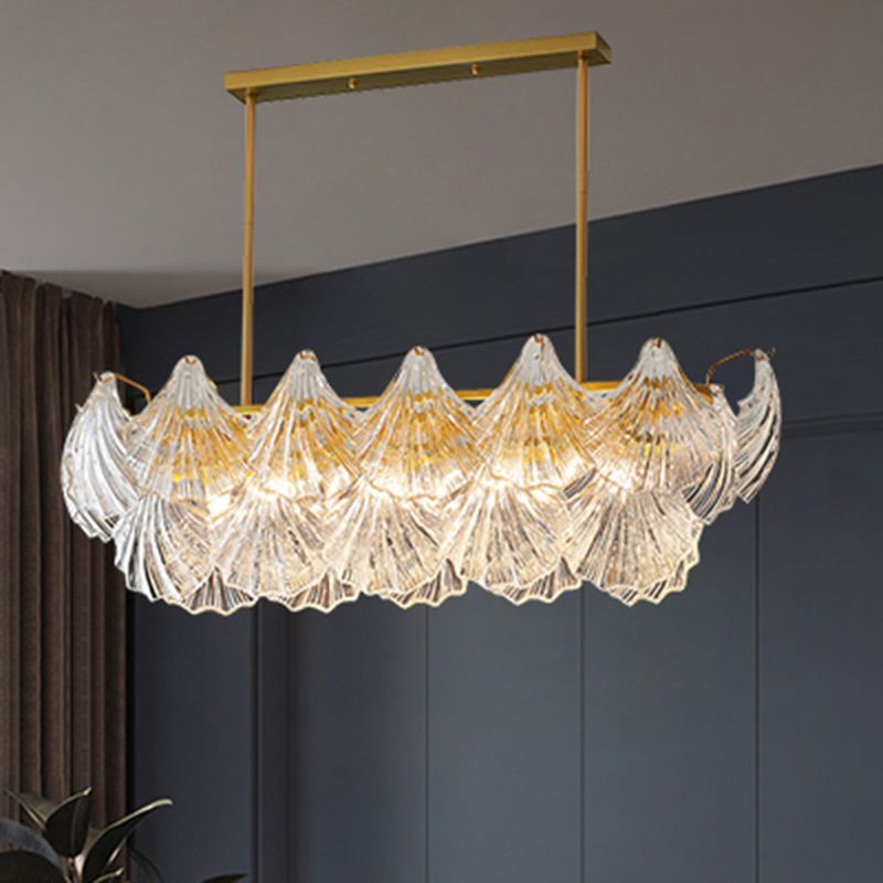 Modern Metal Pendant Light Shell Shape Island Light with Glass Shade for Living Room