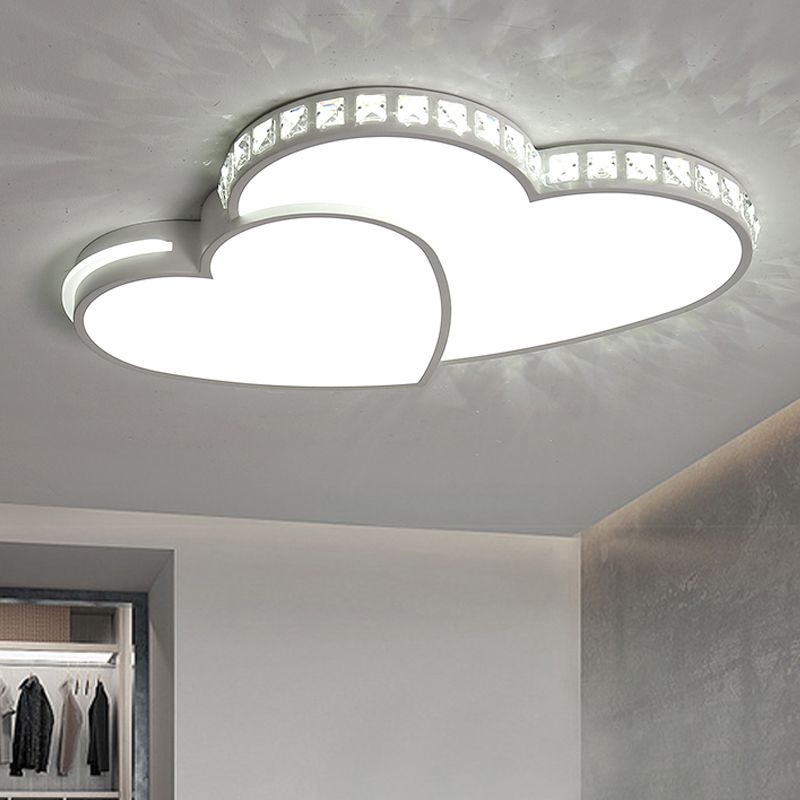 Plafonnier contemporain en forme de cœur avec cristal transparent, plafonnier LED en acrylique blanc pour Foyer