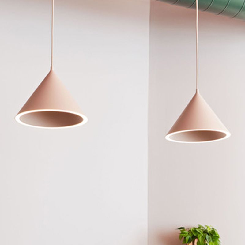 Cone Shape Hanging Light Modern Macaron Style Metal 1 Light Hanging Lamp for Living Room