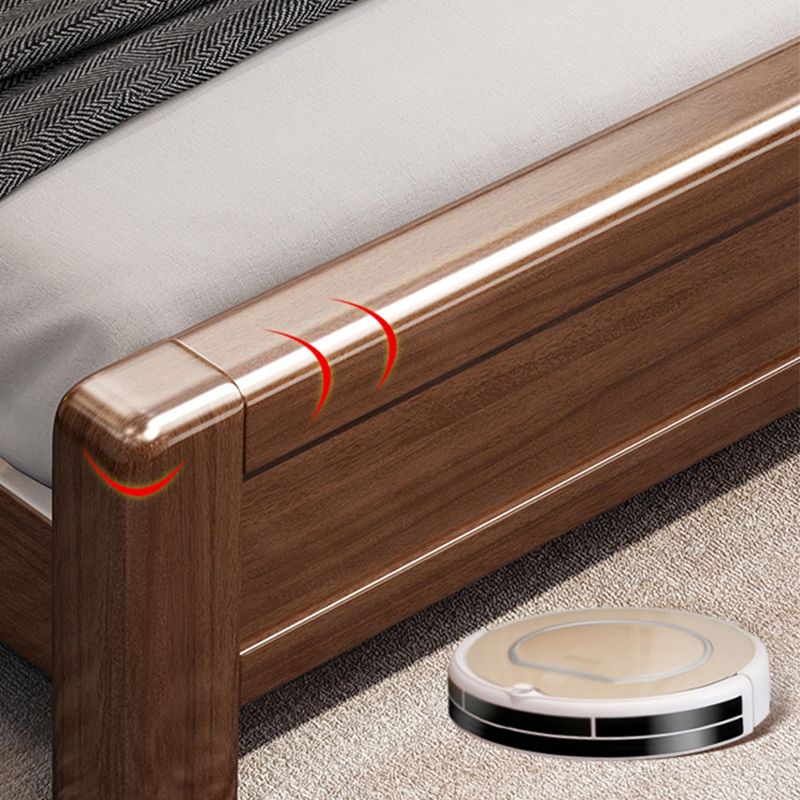 Mid-Century Modern Panel Bed Solid Wood Standard Bed with Headboard