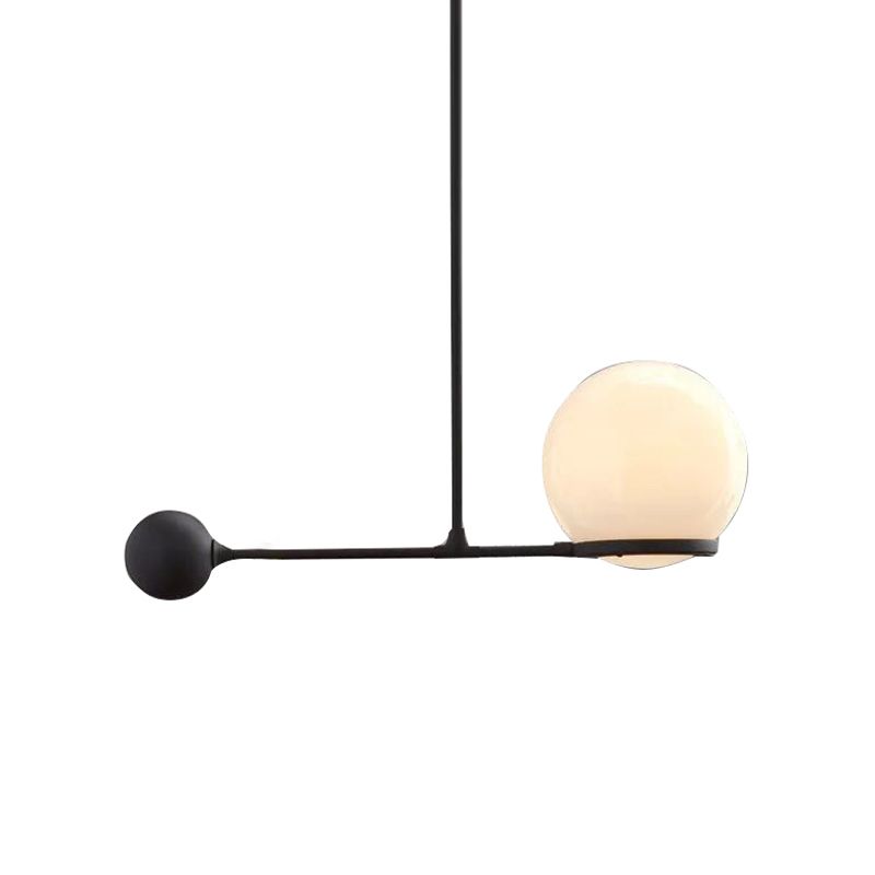 Globe Hotel Ceiling Suspension Lamp Frosted White Glass 1 Head Postmodern Drop Pendant with Lever Design in Black/Gold