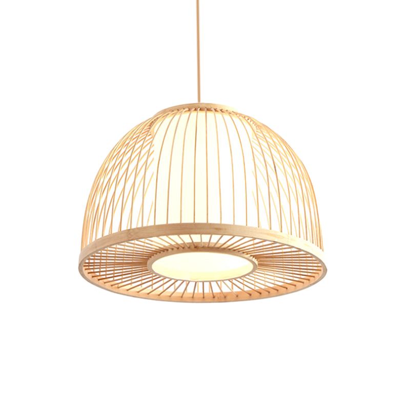 Lámpara colgante de modernismo bambú de luz 1 luz de techo colgante interior con sombra de cilindro interno en beige, 12 "/14" W