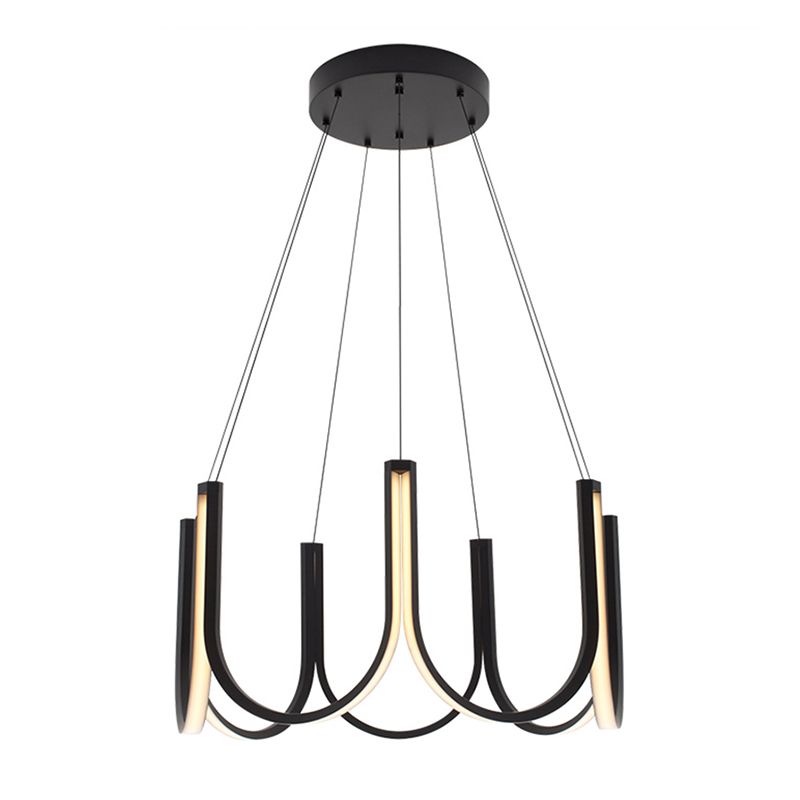 Simple Metal Chandelier Lighting Fixture Black Linear Chandelier Pendant Light for Bedroom