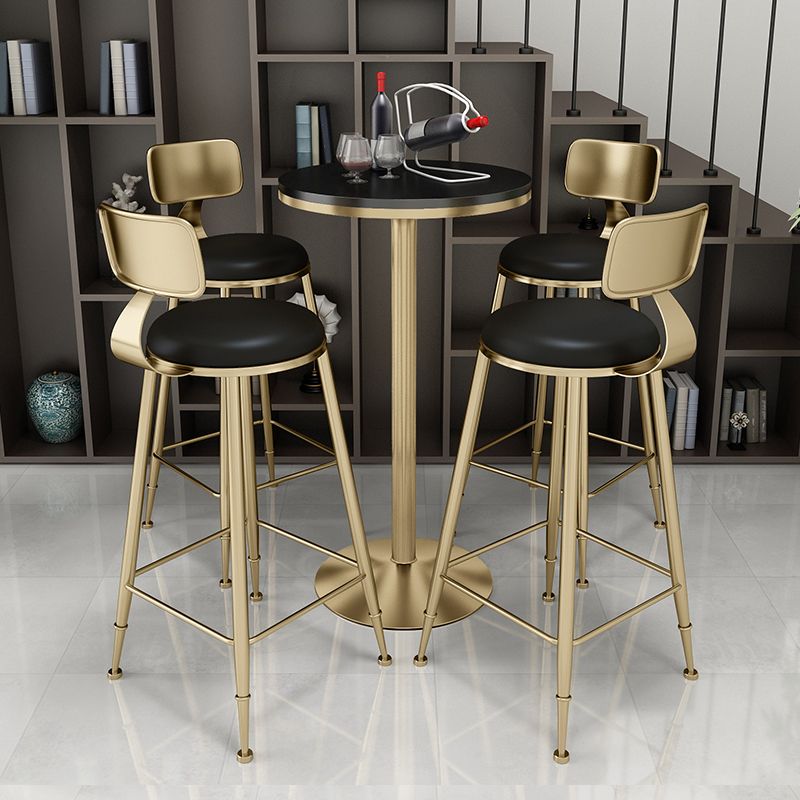 Glam Solid Wood Bistro Table Fixed Pedestal Bar Dining Table with Metal Base