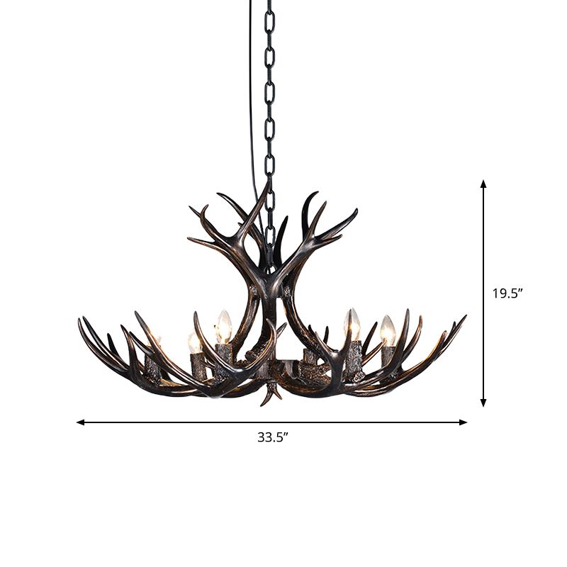 3/5/6 Heads Resin Chandelier Vintage Style Black Candelabra Living Room Pendant Light with Adjustable Chain