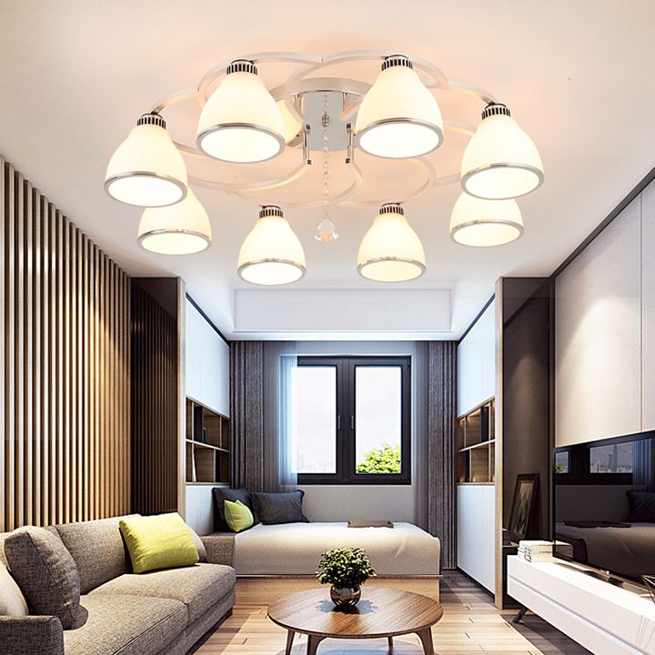 Silbermetall Semi Flush Lampe Moderne mehrköpfige Deckenbeleuchtung mit Glockenglasschatten