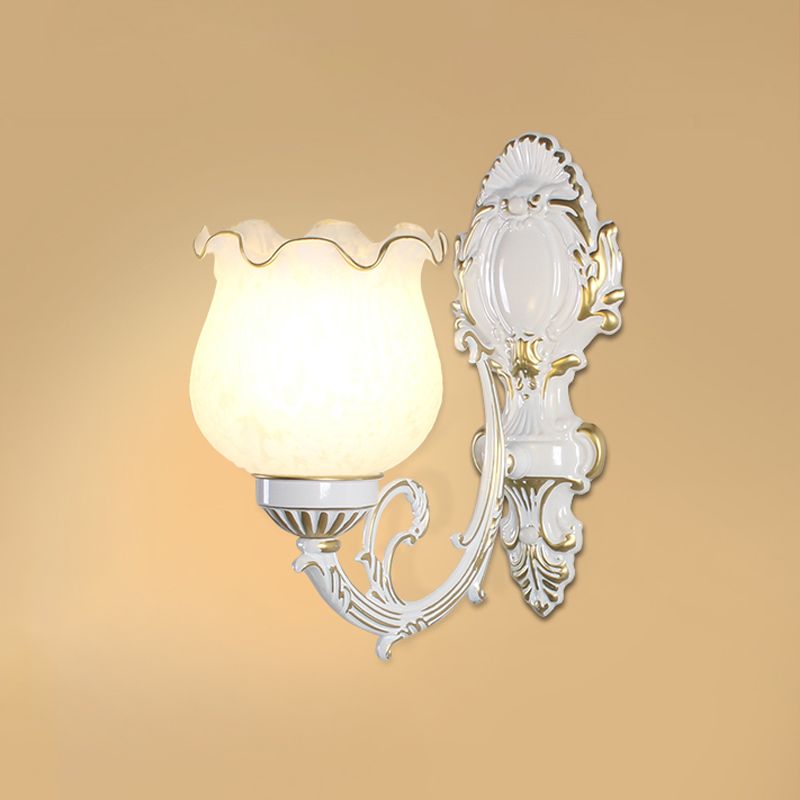 Luz de pared de montaje de pared de flores tradicional lámpara de pared de vidrio de vidrio con molduras de volante para corredor
