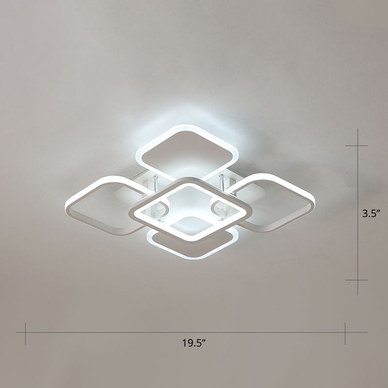 White Frame LED Flush Mount Lighting Contemporary Metal Flushmount Ceiling Lamp for Living Room