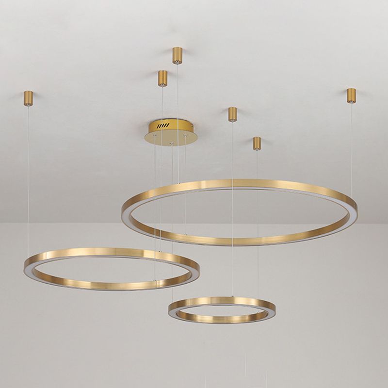 Aluminum Loop Shaped Chandelier Contemporary Gold LED Hanging Pendant Light