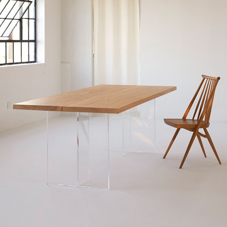 Rectangle Solid Wood Brown Tone Dining Table Simplicity Double Pedestal Table for Dining Room