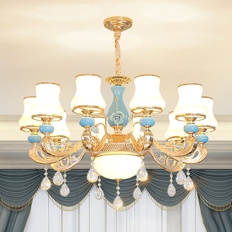 Araña colgante cónica ópalo modernista ópalo de vidrio esmerilado kit de luz colgante con acento de cristal