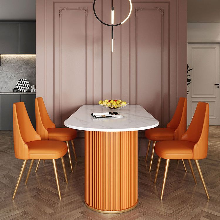 Metal Traditional Luxury Dining Table Free Form Sintered Stone Table with Double Pedestal