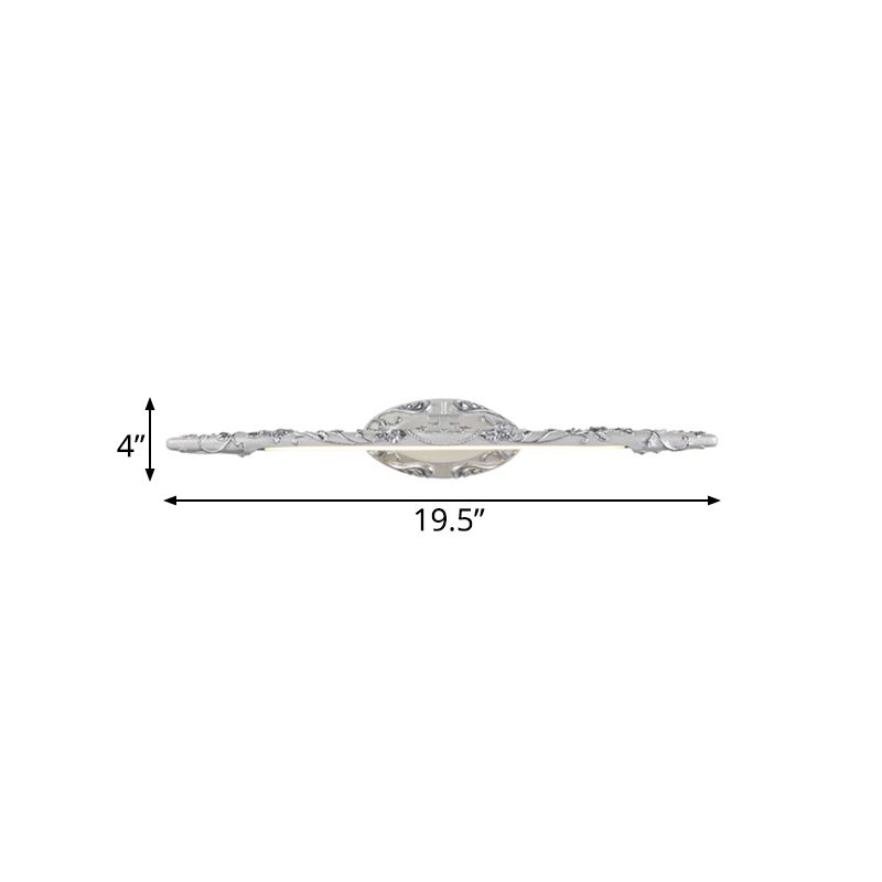 19.5"/23.5"/26" Wide Silver Elongated Vanity Light Fixture Classic Metal LED Bathroom Sconce Lamp, White/Warm Light