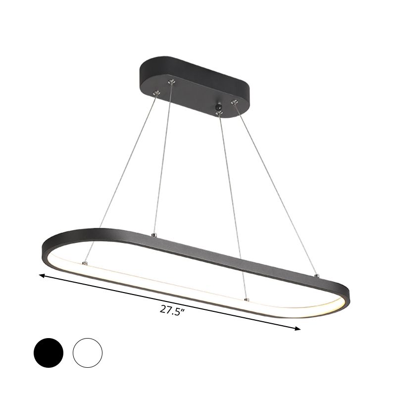 LED Restaurant Ceiling Hang Fixture Modern Black/White Island Lamp with Ellipse Metal Shade, Warm/White Light