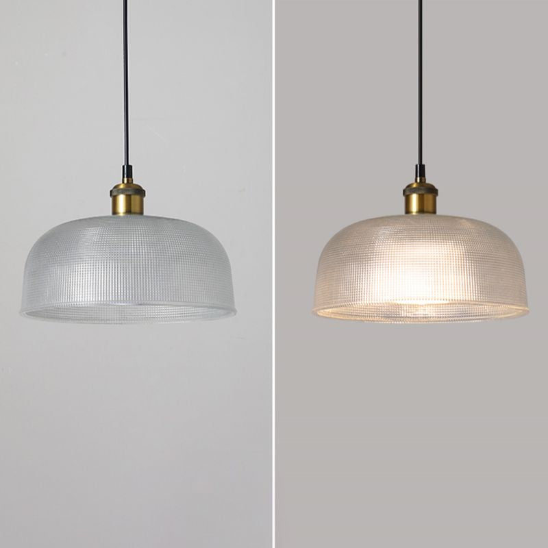 1-Light Drop Lamp Vintage Brass Glass Shaded Restaurant Suspension Pendant Light