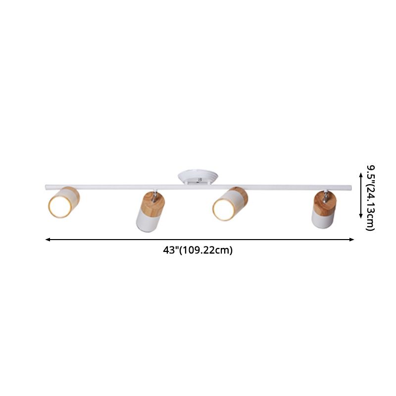 Nordic Cylindrical Metal and Wooden Cylindrical Track Spotlights Flush Mount Ceiling Light Fixtures for Foyer and Shop