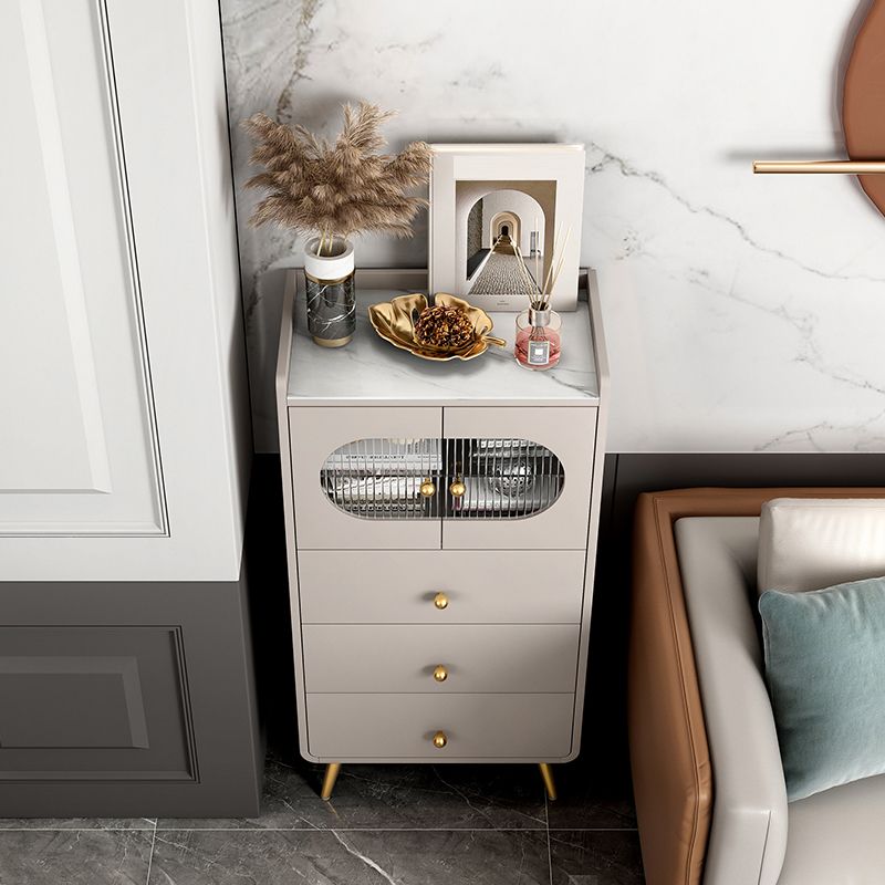 Glam Stone Storage Chest Bedroom Vertical Chest with Metal Legs