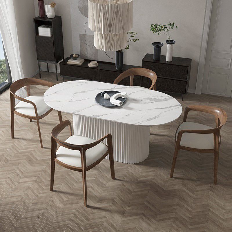 Simplicity Oval Dining Table Sintered Stone and Pine Top Pedestal Table