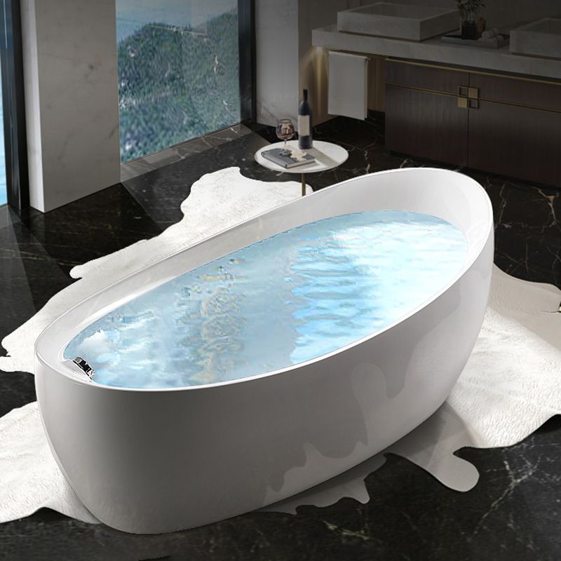 Modern White Ellipse Acrylic Bathtub Freestand Soaking Bathtub with Drain Bath Tub