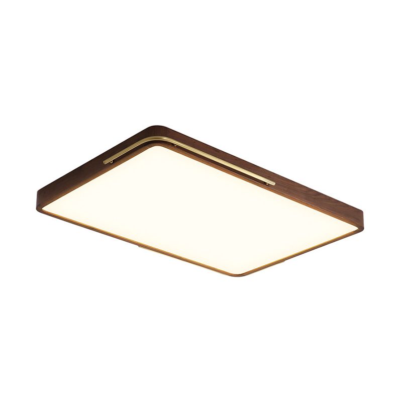 Plafonnier LED contemporain marron carré/rectangle avec abat-jour en bois, 13"/19"/27" de long