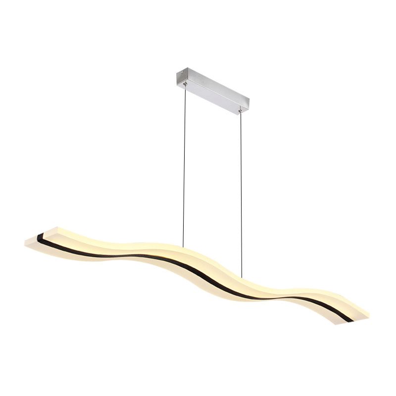 Lumière en île à LED blanche en acrylique dans le pendentif linéaire en acier inoxydable moderne en acier inoxydable