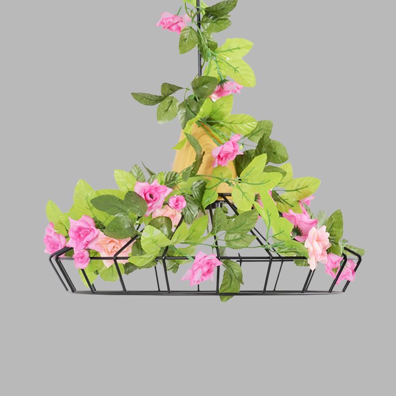 1 tête diamant cage pendentif industriel noire en fer noire pendante suspendue avec haut en bois