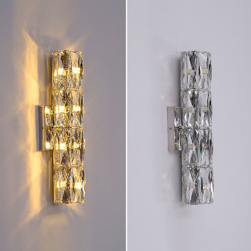 Modern Style Wall Light Cylinder Crystal Sconces in Transparent for Bedroom