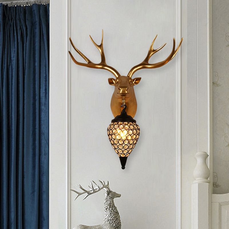 Metal Animal Wall Sconce Black Crystal Hollow Cone Shade Wall Light