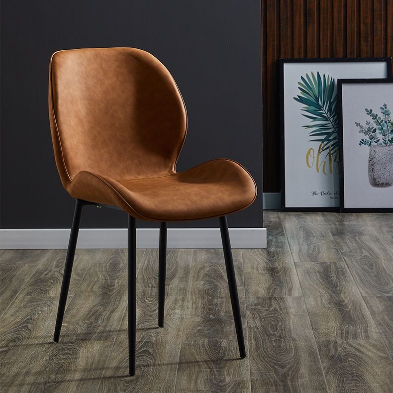 Home Scandinavian Side Chair Solid Back Metal Upholstered Dining Room Chair