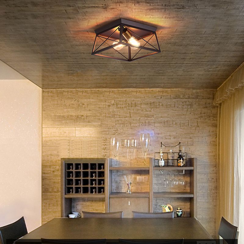 Plafonnier à cadre carré en métal, Style industriel, 2 ampoules, plafonnier à café pour Restaurant, 10 "/12" de large