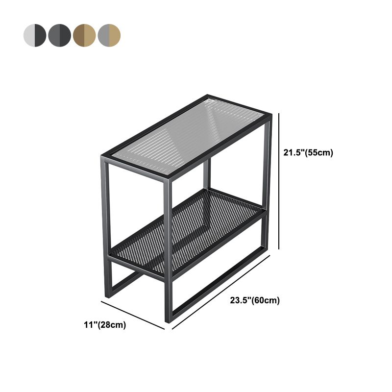 Rectangle Glass Top Side Table 21.65" Tall Metal Frame End Table with Shelf