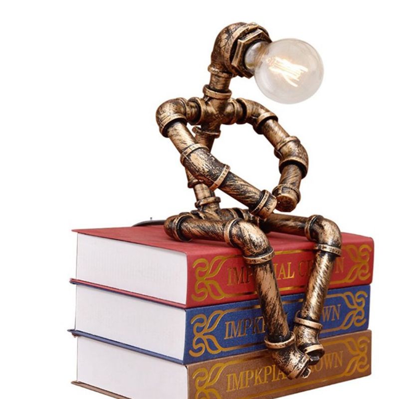 Retro Style Iron Tube Table Lamp Robot Shape 1 Light Table Lamp for Bedroom