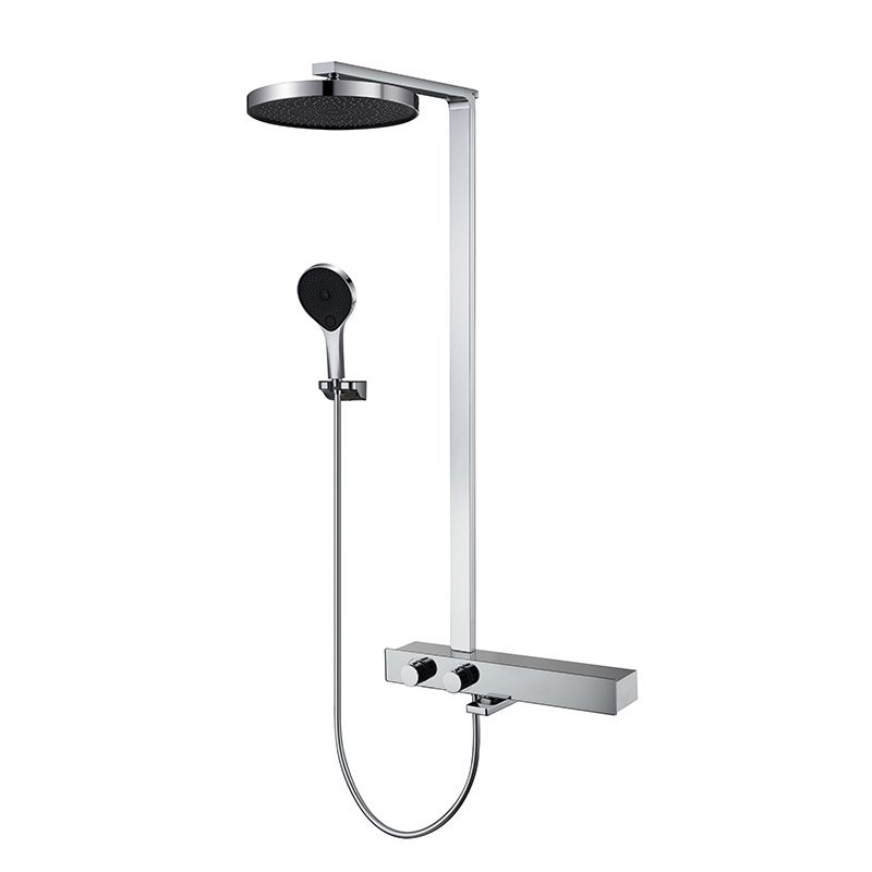 Contemporary Shower Trim with Dual Shower Head in Silver/White/Gray