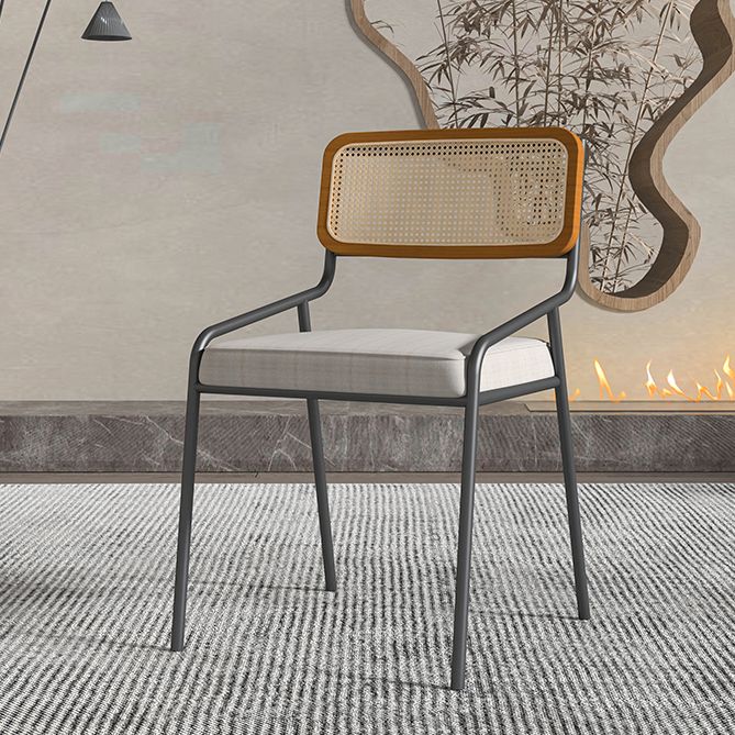 Modern Style Fabric Side Chair Cane Back Armless Dining Chair