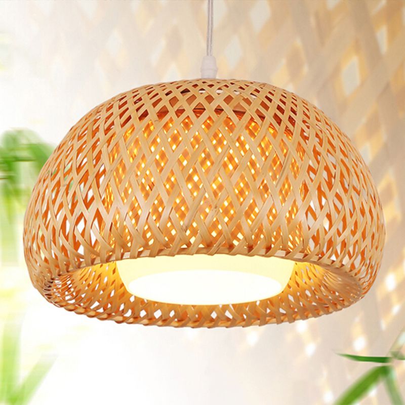 Lampada a cupola a cupola a 2 strati Simplicity Bamboo Bamboo Bulbina a bulbo singolo Luce a sospensione in legno