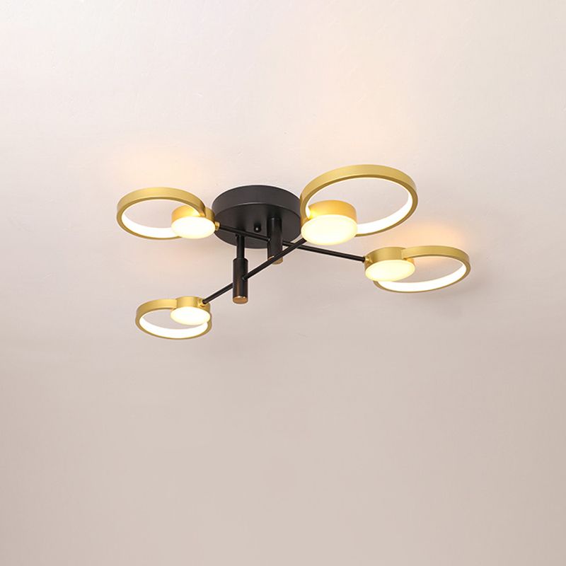 Branch Semi Flush Mount Chandelier Contemporary Metal 4/6-Bulb Gold Ceiling Lamp in Warm/White Light