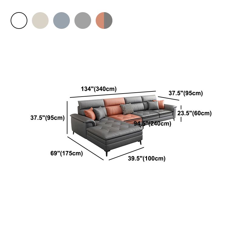 Faux Leather Stain-Resistant L-Shape Sectional Sofa with Chaise for Four People