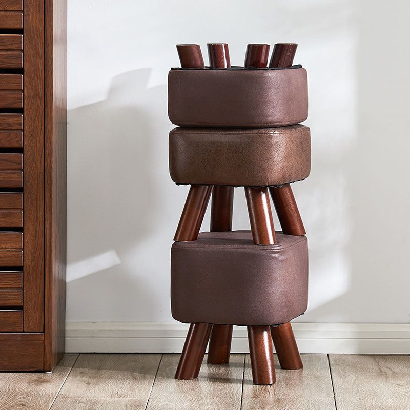 Modern Ottoman Cotton Upholstered Solid Color Square Ottoman with Legs