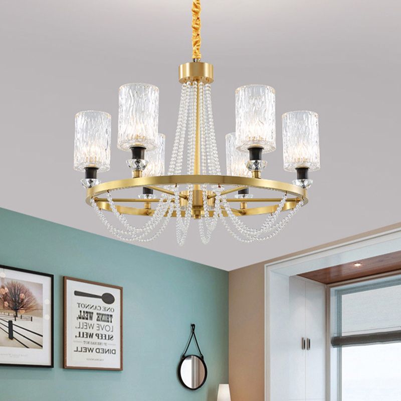 Cilindro agua de vidrio colgante estilo simple 6 cabezas de la sala de estar iluminación en oro