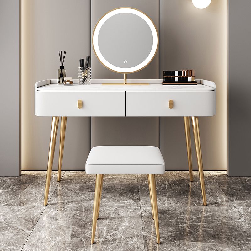 White Vanity with Makeup Table and Stool, 1/2 Drawers Dresser - 31.89" H