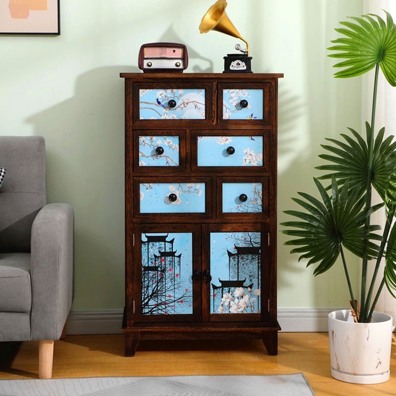 Modern Wooden Combo Dresser Bedside Vertical Storage Chest with Drawers and Doors