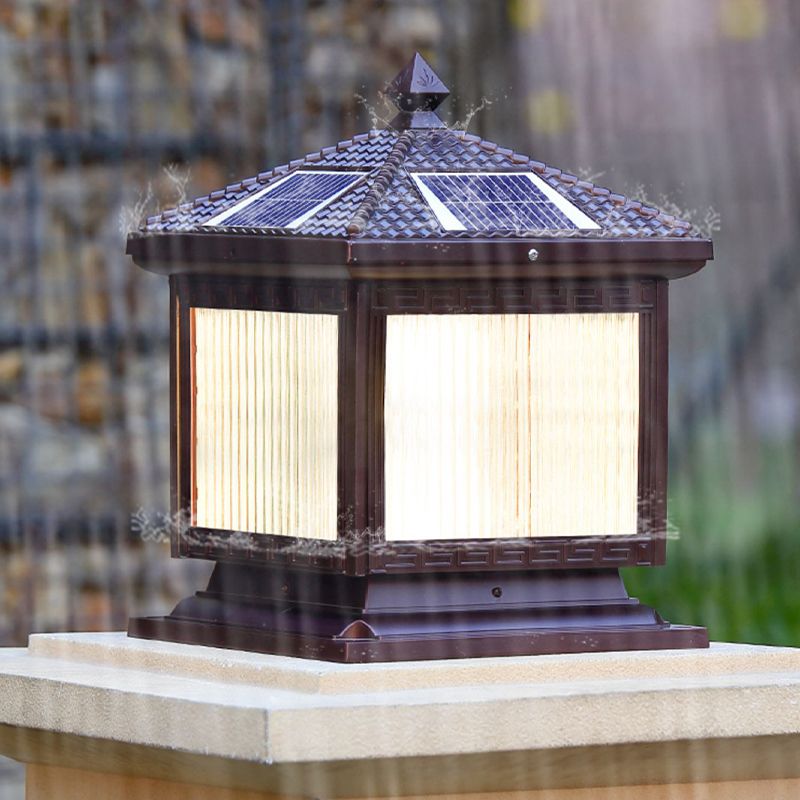 Contemporary Pillar Lighting Fixture Creative LED Solar Lamp for Garden
